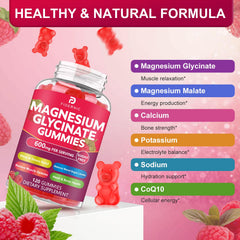 FIDERNIC gummies ingredients close-up highlights magnesium glycinate and malate.