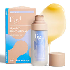 Fig.1 Vitamin C 15% serum bottle pour showing fast-absorbing hydration for all skin types