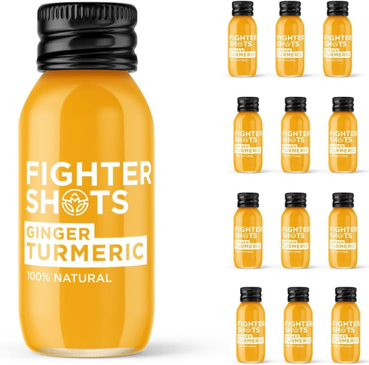 Fighter Shots Ginger + Turmeric bottle front view for immune support and energy