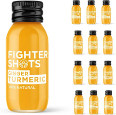 Fighter Shots Ginger + Turmeric bottle front view for immune support and energy