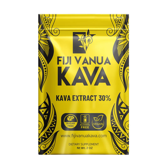 Fiji Vanua Kava 30% extract bottle shows high-potency powder for quicker relaxation