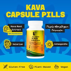 Fiji Vanua Kava capsules closeup with 200mg extract and 30% kavalactones.