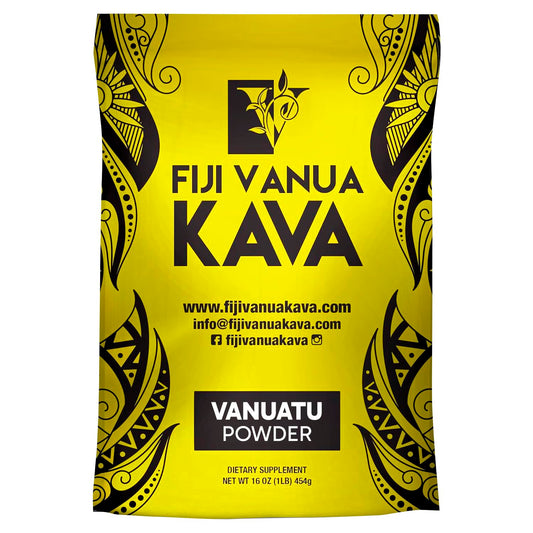 Fiji Vanua Kava Vanuatu powder bottle close-up for traditional brewing