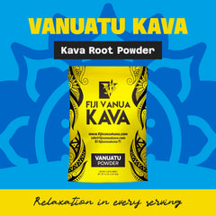 Packaging of Fiji Vanua Kava Vanuatu powder highlighting noble kava content