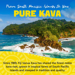 Fiji Vanua Kava Vanuatu Powder serving setup with suggested pairing ideas.