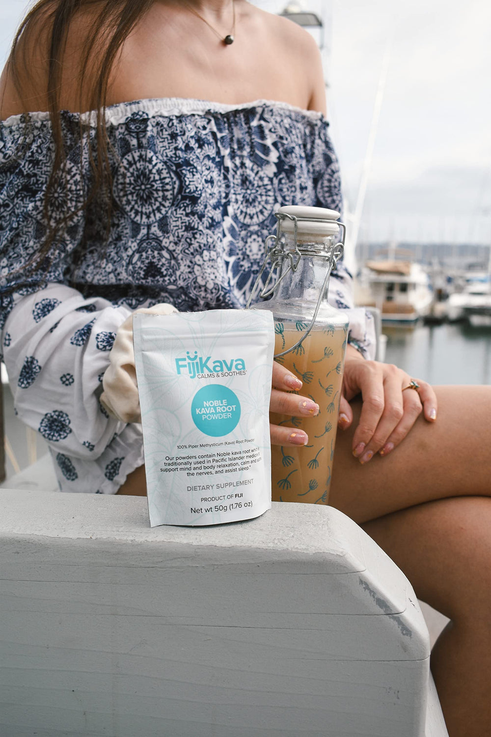 FijiKava powder mix in glass showcasing a soothing drink