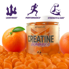 FINAFLEX Creatine Gummies bottle label emphasizes 5g creatine per serving
