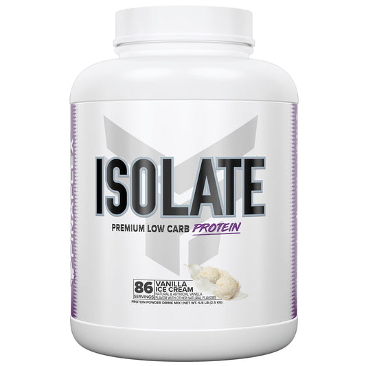 FINAFLEX ISOLATE Vanilla Ice Cream tub highlighting high-quality protein and zero sugar.