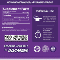 FINAFLEX Pure Glutamine powder scoop shows convenient post-workout support.