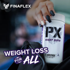 Person preparing a post-workout routine with PX NIGHT BURN for steady non-stim fat support