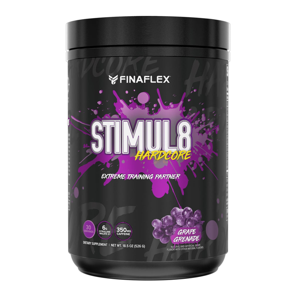 FINAFLEX Stimul8 Hardcore grape grenade can providing energy for intense workouts
