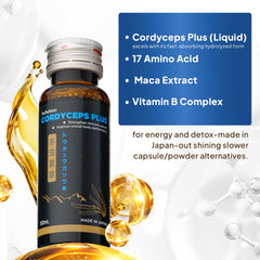 Drops being added to a beverage with Cordyceps Plus for easy use