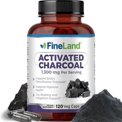 FineLand Activated Charcoal 1300mg bottle for occasional gas relief