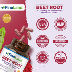 FineLand Beet Root Capsules made in USA seal and quality assurance