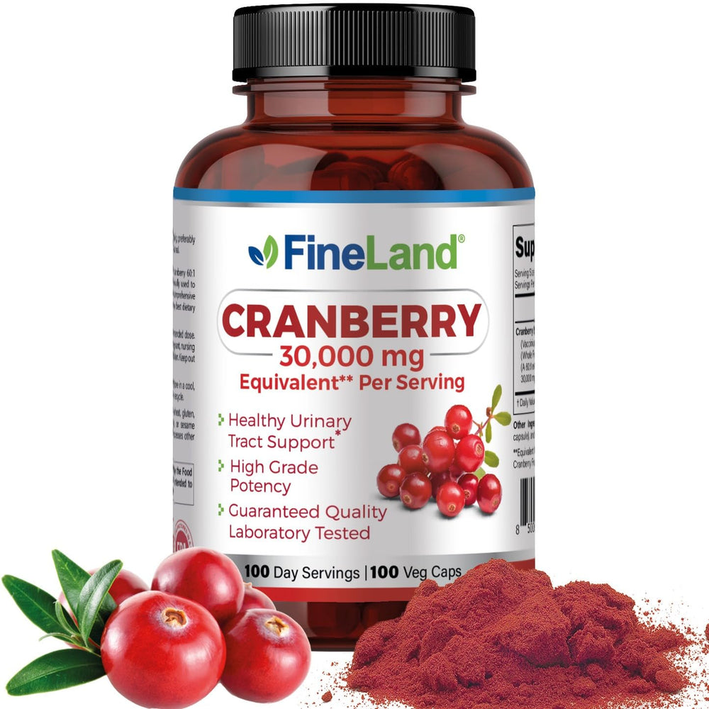 FineLand Cranberry Extract bottle front highlights high potency for daily wellness.