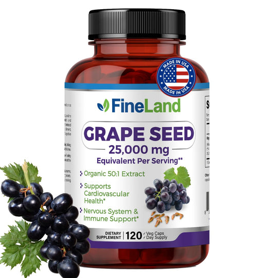 FineLand Grape Seed Extract bottle shows 50:1 potency for antioxidant support