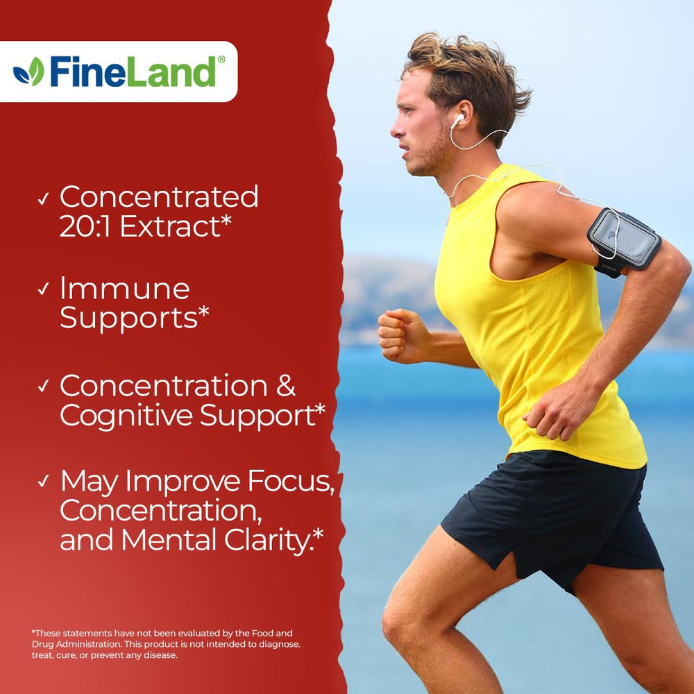 FineLand ginseng capsules close-up highlighting vegan capsules and potency.