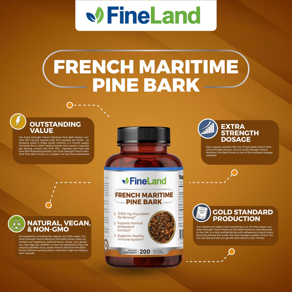 FineLand pine bark bottle front view with 30:1 extract label for potency.