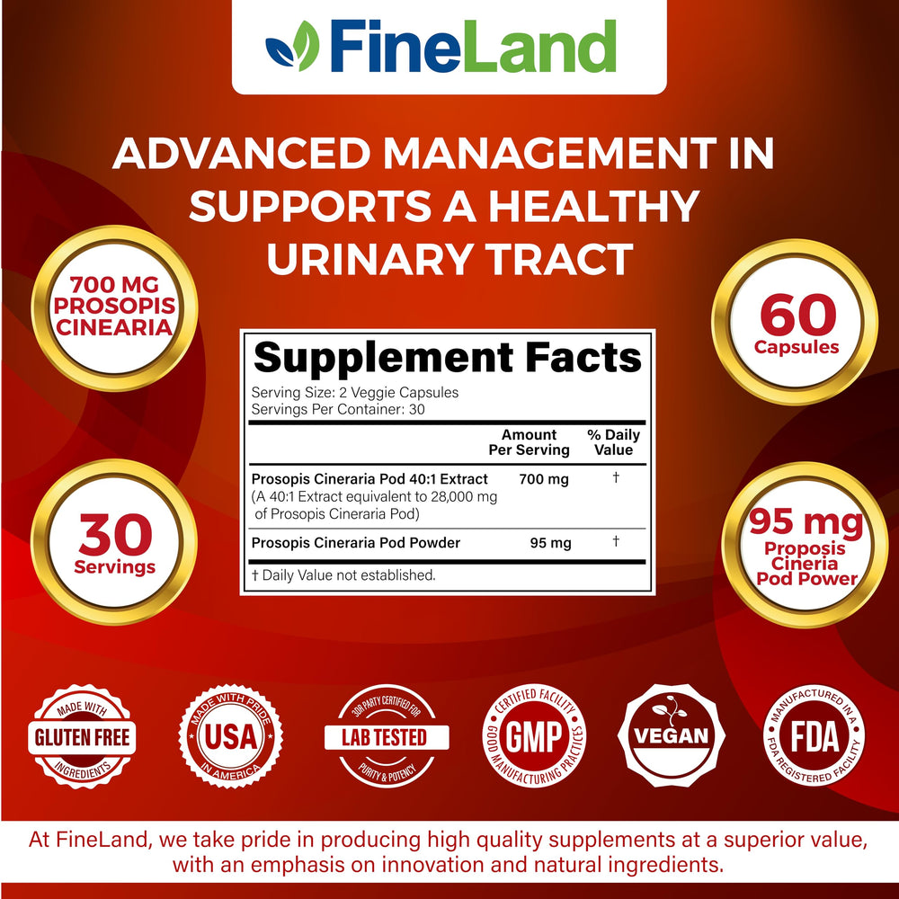 FineLand Prosopis Cineraria capsules in vegan bottle highlight non GMO and allergen free formula