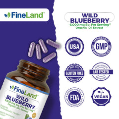 FineLand Wild Blueberry bottle with glass, ideal daily ritual.