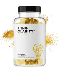 F'ing Clarity bottle pour highlighting focus-boosting nootropic blend for mental clarity.