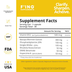 F'ing Clarity box displays ingredients list emphasizing cognitive energy benefits.