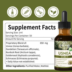 FIOLIVAD Usnea drops dispensing into a glass promotes easy immune-support routine.