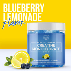 FIOR Creatine Gummy blueberry lemonade flavor shown with refreshing look