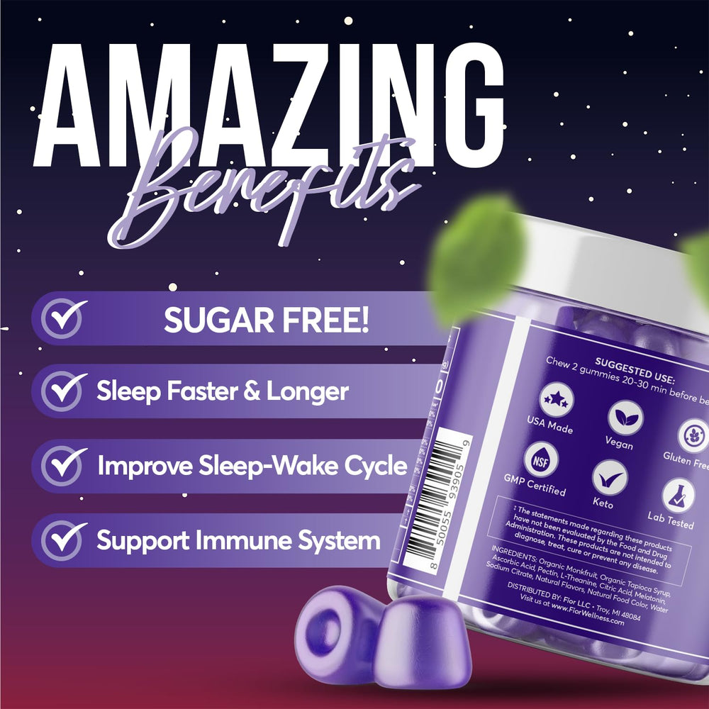 FiOR Melatonin L-Theanine gummies offer calm, non-groggy nights.
