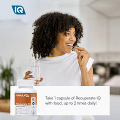 Facts panel on packaging provides dosage guidance at a glance for Recuperate IQ