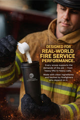 FireHaus Creatine + Electrolytes near firefighter gear for on-shift use.