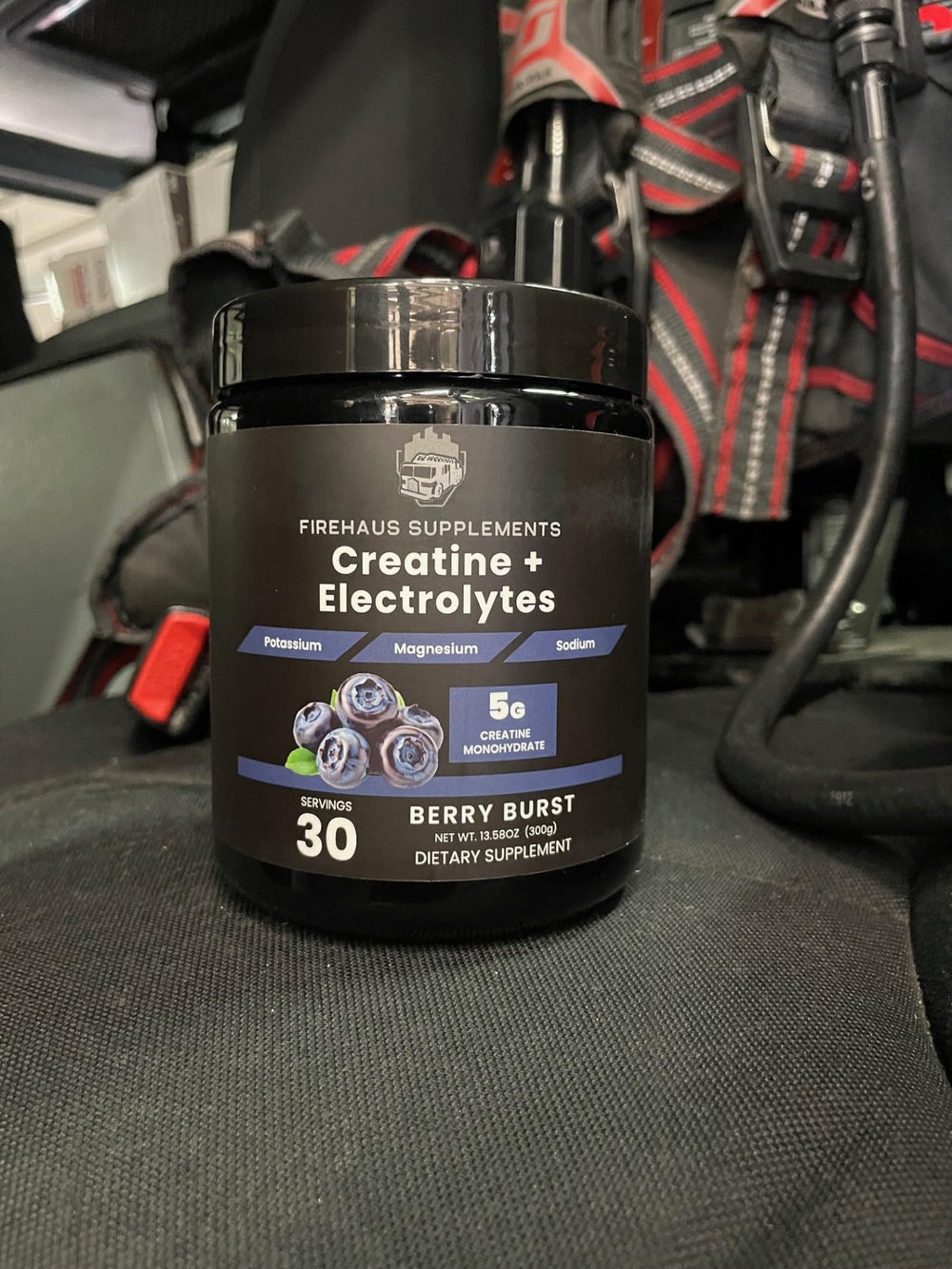 FireHaus Creatine + Electrolytes serving vial ready to mix.
