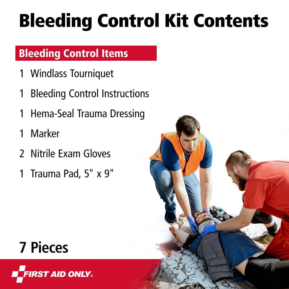 First Aid Only 91512 nitrile gloves and trauma bandages enhance response readiness.