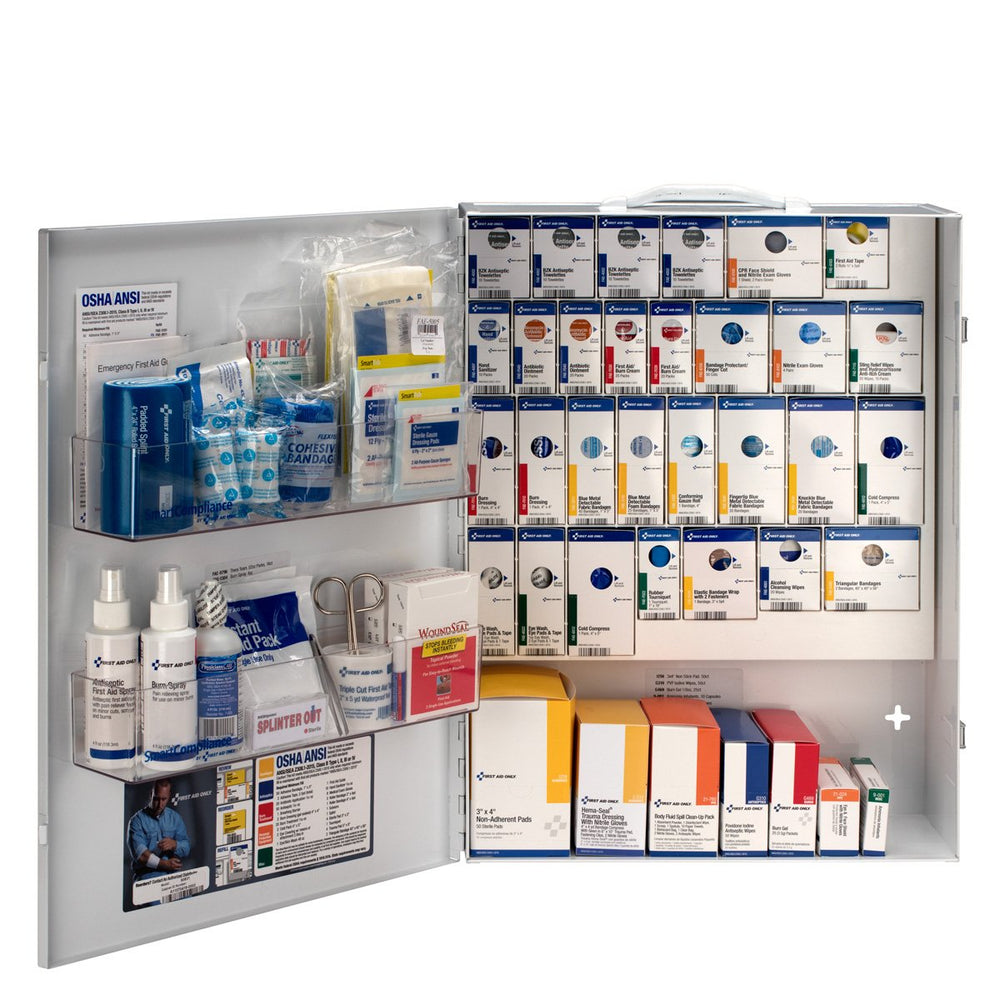 First Aid Only XL metal SmartCompliance cabinet front view with organized compartments