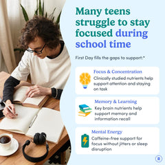 First Day apple-flavored teen gummies promote enjoyable focus during study.