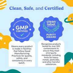 Organic vegan non-GMO badge on FIRST DAY Kids Focus label