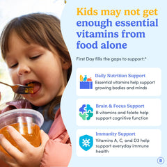 First Day Kids Multivitamin Gummies orange flavor supports brain function and focus
