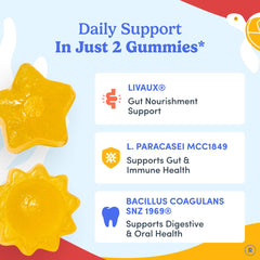 First Day Kids Probiotic Gummies bottle closeup of allergen-free formula
