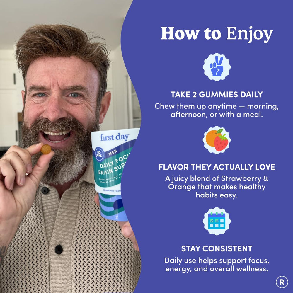 Gummies on white background conveying a calm, productive vibe