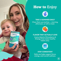First Day Toddler Multivitamin Gummies cozy kitchen scene supports daily routine