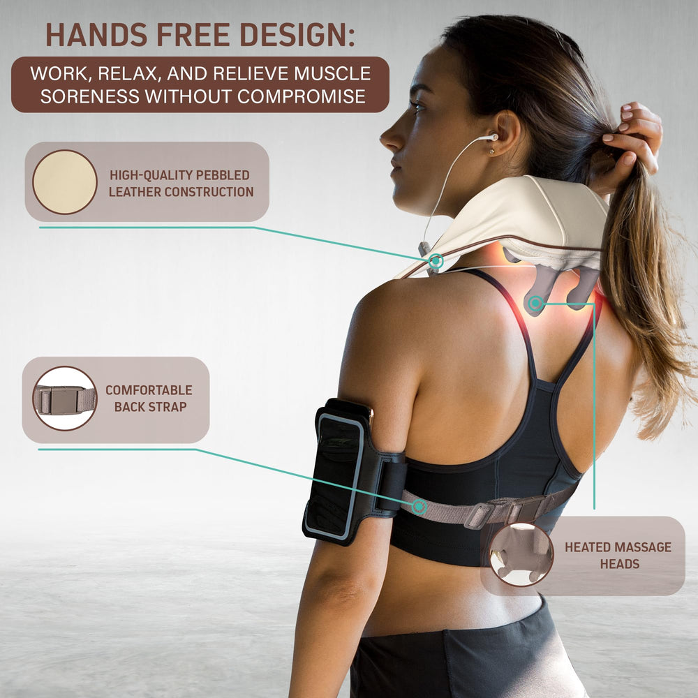 FIRSTHEALTH hands-free wrap straps securing the massager on neck or back