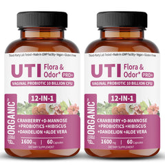 FirstOrganic UTI Flora & Odor Pro+ bottle closeup for daily balance support