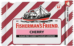 Fisherman's Friend cherry sugar-free lozenges pack six for convenient, on-the-go use.
