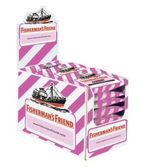 Fisherman's Friend Raspberry Sugar Free pack side showing bulk packaging for easy stocking.
