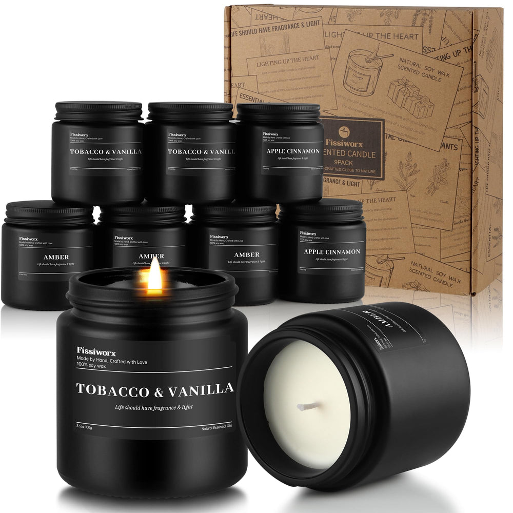 Fissiworx tobacco vanilla candle in black jar for cozy evenings