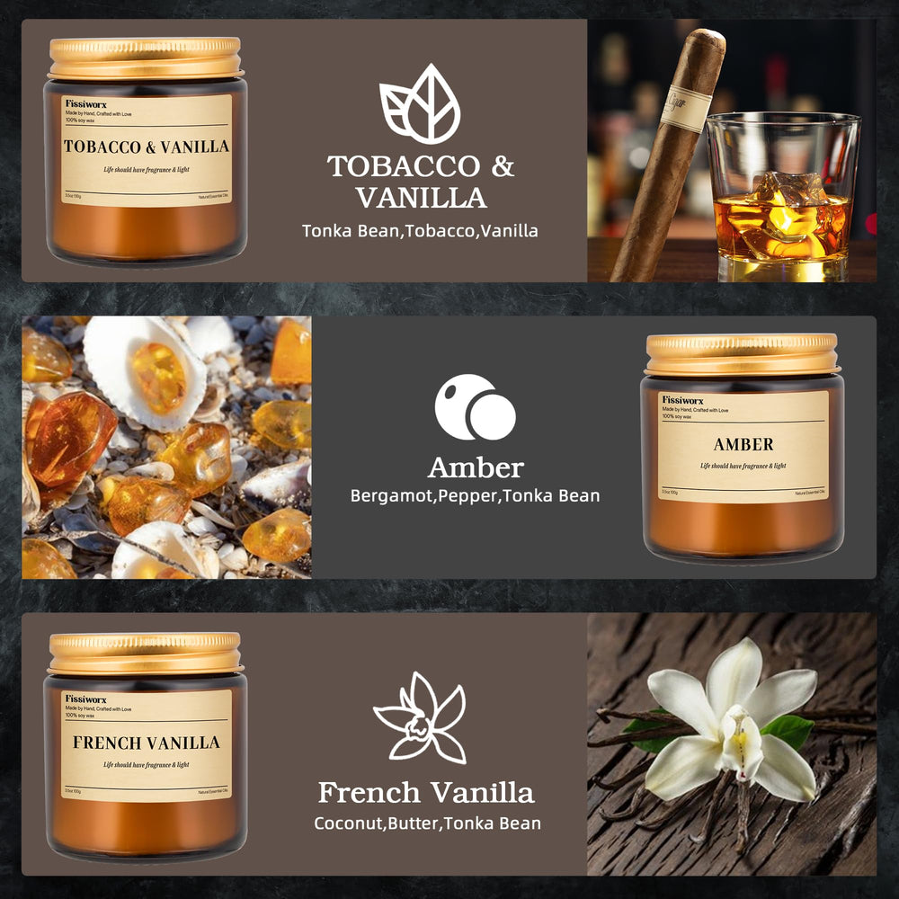 Fissiworx 9-pack amber candle adds sensual depth for relaxing evenings.