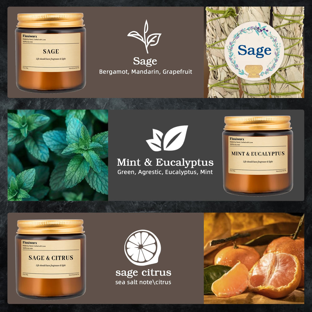 Fissiworx 9-pack soy candles mint eucalyptus jar refreshing air