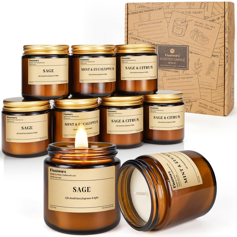 Fissiworx 9-pack soy candles sage jar creates calm ambiance in living spaces
