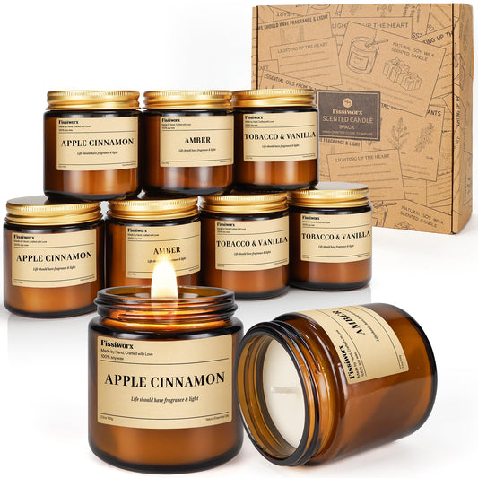 Vela fissiworx de soya manzana canela en frasco, aroma acogedor para reuniones.