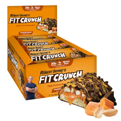 Fit Crunch caramel peanut full size bar package front, protein snack for on-the-go days.